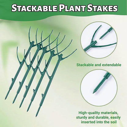 5 Pack Adjustable Plant Support Stakes,Stackable Plant Support Pole with Garden Ties and Clips, Suitable for Monstera,Climbing Plants and Indoor Outdoor Plants