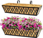 2 Pack 24 Inch Window Boxes Planters Railing Planter Box with Adjustable Brackets for Porch Fence Patio Balcony Hanging Flower Baskets with Coco Liners for Outdoor Garden Décor - Black