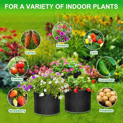 5 Gallon Grow Bags 12 Pack - Thickened Nonwoven Aeration Planter Bags with Handles, Plant Tags & Seedling Bags, Heavy Duty Black Fabric Pots for Vegetable Gardening Garden Outdoor