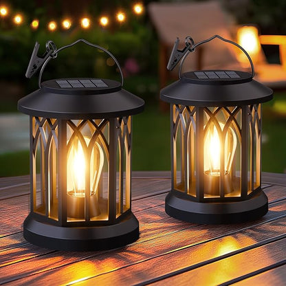 Solar Lanterns Outdoor Waterproof 4-Pack: Hanging Solar Lights for Outside Patio Decor for Garden Bright Black Modern Lanterns Decorative with Clips Gifts for Family Household Newlyweds - Warm Light