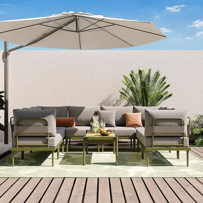 Sundale Outdoor 9 Pieces Patio Furniture Set, U-Shaped Outdoor Sectional Sofa with 6 Inch Olefin Cushion and Coffee Table, Modern Metal Outdoor Conversation Sets for Backyard, Poolside