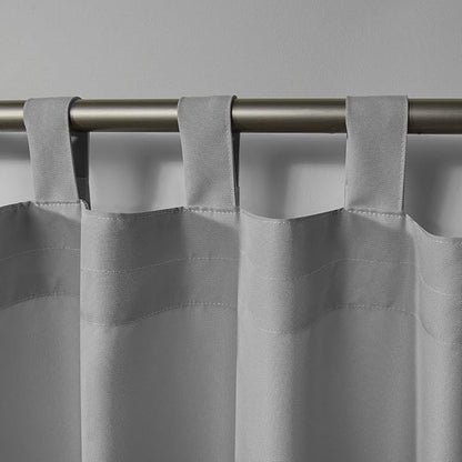 Exclusive Home Cabana Solid Indoor/Outdoor Light Filtering Hook-and-Loop Tab Top Curtain Panel Pair, 54"x84", Cloud Grey