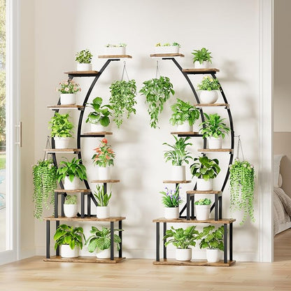 Plant Stand Indoor with Grow Lights, 9 Tiered Metal Plant Shelf, 64" Tall Plant Stand for Indoor Plants Multiple, Large Plant Rack Display Shelf, Curved Plant Holder for Living Room, Patio