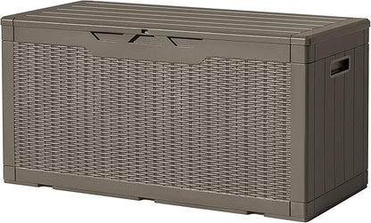 Deck Box with 97 Gallon Capacity, Brown Resin Storage Bench
