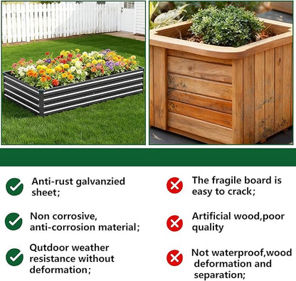 Vengarus 8x2x1FT (2 Pack) Galvanized Raised Garden Bed Kit, Outdoor Metal Planter Box for Vegetables, Rectangular Steel Container, Easy Assembly (Black)