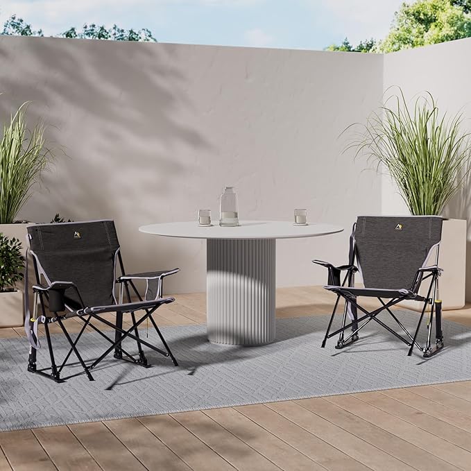 Outdoor Rocking Chairs, Grey Alloy Steel, 250 lb Capacity, Foldable