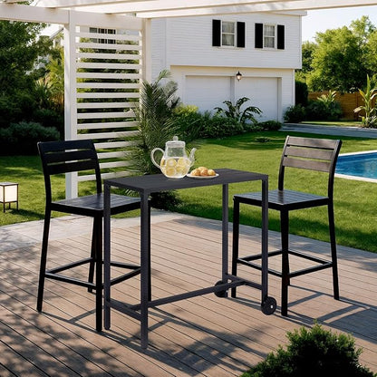 Outvita Outdoor Bar Table, 37" Height Wheeled Patio Pub Table with Waterproof Frame and Adjustable Foot for Hot Tub, Patio, Backyard, Balcony, Hallway, Bistro Rectangle, Black