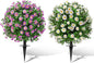 Artificial Topiary Bushes for Outdoors with Spike, Boxwood Ball Fake Shrubs UV Resistant Faux Plants for Indoor Outdoor Fall Thanksgiving Halloween Decor (Sunflower Boxwood Colorful -2 Packs)