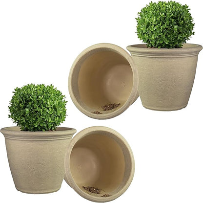 Sunnydaze 20-Inch Anjelica Large Plastic Pot for Plants - Outdoor Double-Walled Large Plastic Planter with Drillable Drainage Holes - Beige - 4pk