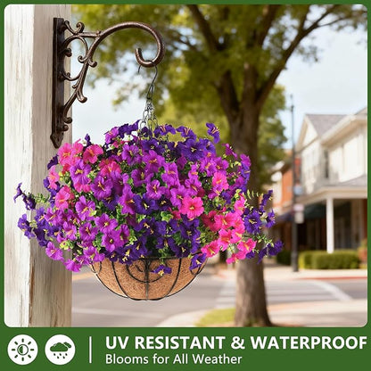 INQCMY Artificial Flowers for Outdoors Fake Plants Spring Decoration, 12 Bundles Faux Petunias UV Resistant No Fade Realistic Silk Flower for Outside Planters Patio Porch Yard Window Box