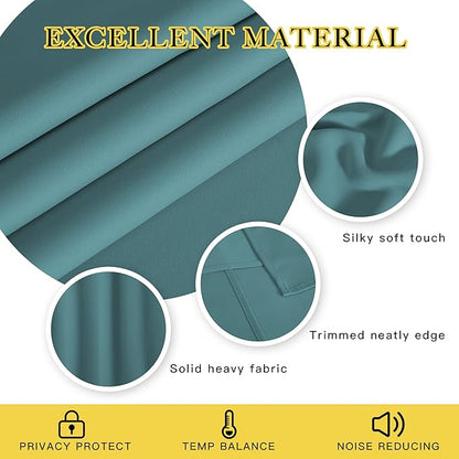 NICETOWN Blackout Curtain for Kids Room - Triple Weave Microfiber Home Thermal Insulated Solid Ring Top Blackout Panel/Drape for Bedroom(Sea Teal, 1 Panel, 52 x 54 inches)