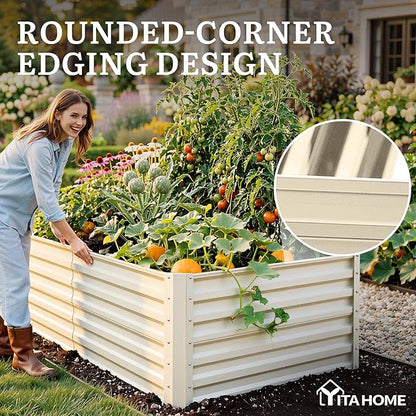 YITAHOME 6x3x2ft 2pcs Large Raised Garden Bed Kit, Galvanized Metal Planter Box with Gloves, Support Rod, Outdoor Above Ground Planters for Plants Vegetables Flowers, Cream Yellow