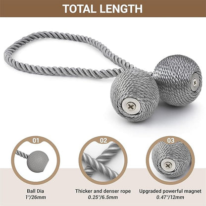 Hion Magnetic Curtain Tiebacks Grey 2pcs, Curtain Tiebacks Buckles Holdbacks Holders Hooks Clip for Home Bedroom Office Decorative Curtain