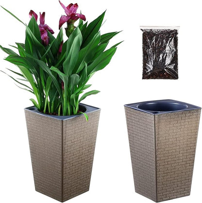 2 Pack Self Watering Planters 10.7" x 6.9" Planter for Indoor Plants Self Watering Violet Pots Plastic Flower Pots Square Planter with a Bag of Clay Pebbles, Bronze