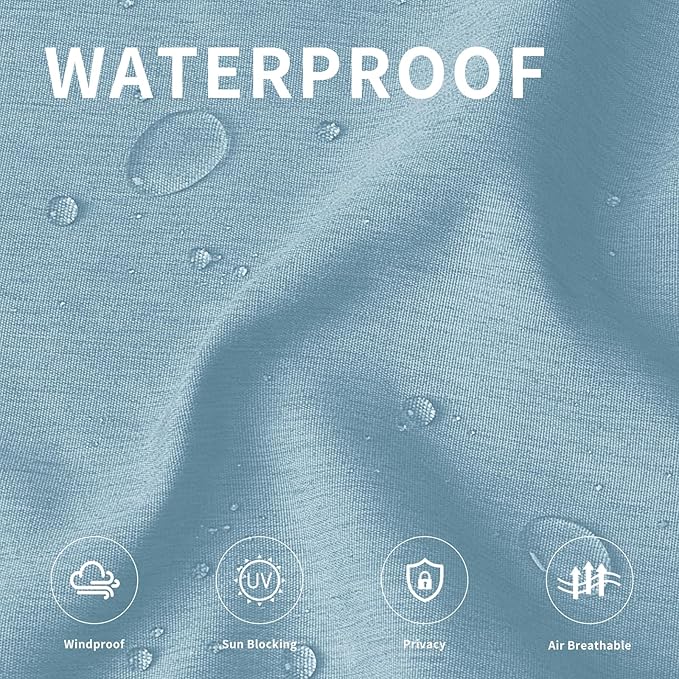 Easy-Going Linen Look Outdoor Curtains Waterproof Windproof Porch Curtains, Soft Thicken Outdoor Privacy Curtains for Patio, Gazebo, Grommet Top and Tab Bottom Drape, 1 Panel, 110x120 inch, Sky Blue