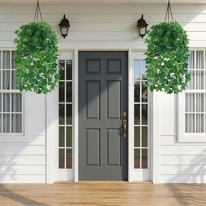 Faux Outdoor Plants Fake Hanging Plants for Outdoors Outside Decorations, 2 Pcs Green Fake Ivy Vines Realistic UV Resistant Artificial Greenery for Planters Porch Garden Yard Front Door Patio Indoor