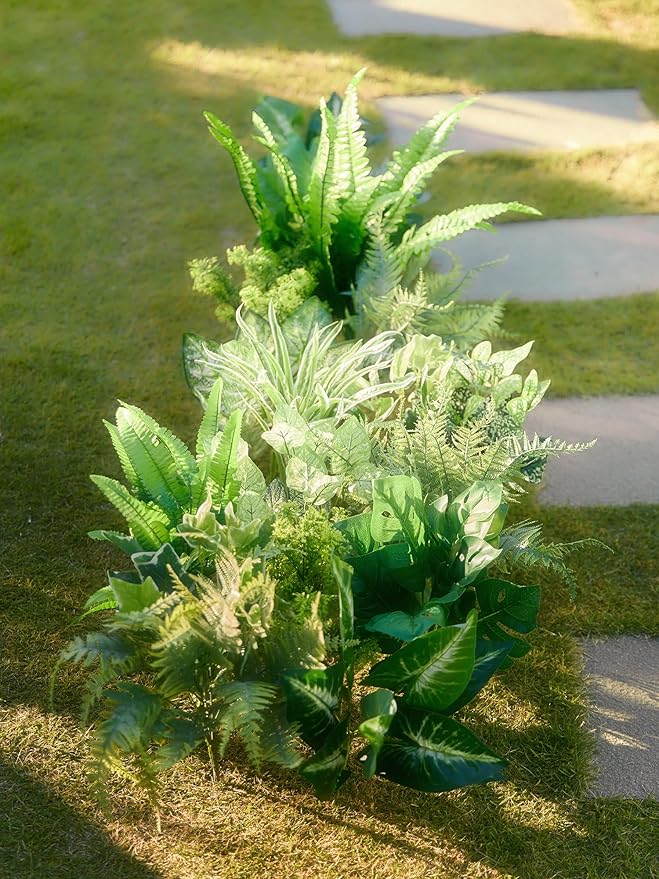 Artificial Greenery Bundle, 14 Bunches, 11 Varieties, UV-Resistant Plastic