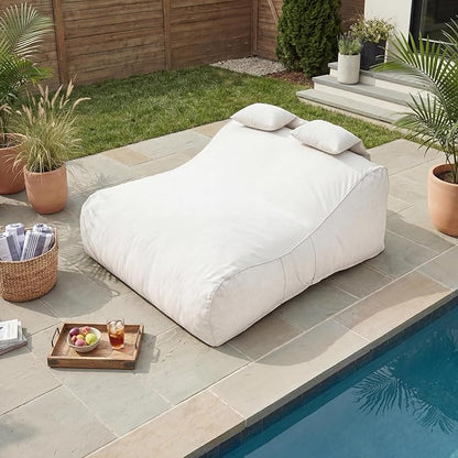 Merax Outdoor Bean Bag Chair Sun Lounger for 2 Adult, 73" Big Comfy Outdoor Bean Bag Daybed Couch with Headrest, Water-Resistant Fabric Patio Chaise Lounger Chair for Pool Balcony Beach Deck, Beige