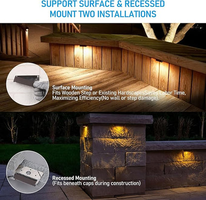LEONLITE 8-Pack 4 Inch LED Hardscape Lighting, Update Retaining Wall Lights, LED Landscape Lighting, 12-24V AC/DC Paver Light Low Voltage, 1W/2W/3W Dimmable Outdoor Step Lights, 2700K Soft White, ETL
