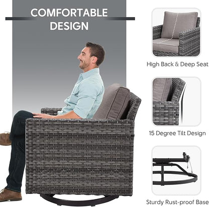 Belord Patio Sectional Furniture Set with Coffee Table: 8 Pieces Wicker Patio Conversation Set with L Shaped Sofa, Outdoor Swivel Glider Rocker, Rattan Ottomans, Removable