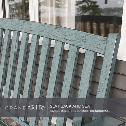 Grand patio 52" Farmhouse Outdoor Bench, Garden Benches with Anti-Rust Aluminum Metal Frame, Faux Wood Grain Finish Frame Patio Bench for Front Porch, Weathered Blue