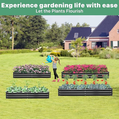 2 Pack 8×4×1ft Galvanized Metal Raised Garden Bed, Metal Planter Kit Box Outdoor for Deep-Rooted Vegetables, Flowers, Green and Herbs