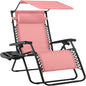 Best Choice Products 30” Wide Folding Zero Gravity Outdoor Recliner Patio Lounge Chair w/Adjustable Canopy Shade, Headrest, Side Accessory Tray - Pink