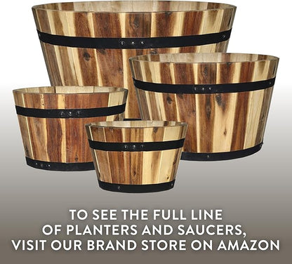Classic Home and Garden Outdoor Whiskey Resin Flower Pot Barrel Planter, Oak Brown, 20.5" (Pack of 2)