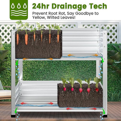 2-Tier Galvanized Raised Garden Bed with Legs, 36"x16"x36" Metal Elevated Planter Box (12" Top/8" Bottom Depth), 500LB Capacity for Vegetables, Herbs, Leafy Greens, Flowers on Patio Yard