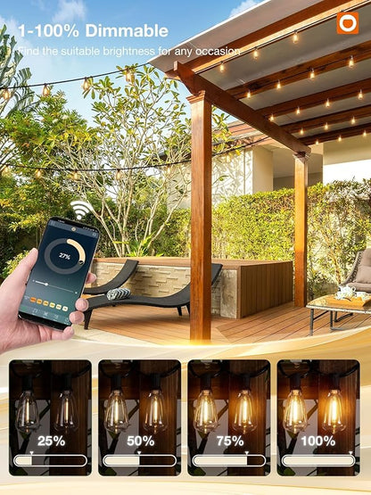 addlon 48FT Smart Outdoor String Lights, Dimmable Patio Lights with 15 Waterproof LED Edison Bulbs, String Lights for Outside Work with APP Control, Music Sync Outdoor Lights for Bistro Backyard Party