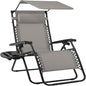 Best Choice Products 30” Wide Folding Zero Gravity Outdoor Recliner Patio Lounge Chair w/Adjustable Canopy Shade, Headrest, Side Accessory Tray - Ice Gray