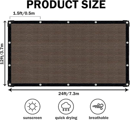 Sun Shade Cloth with Grommets,90% UV Protection Shade Fabric,Pergola Shade Cover Canopy Fence Privacy Screen Balcony,Brown Sunshades for Patio Pergola Garden Backyard Outdoor,Mocha-12x24FT