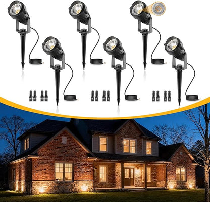 L LOHAS LED 5W Low Voltage Landscape Lighting, 12V 24V Outdoor Spot Lights with Connectors, IP66 Waterproof 3000K Warm White Plug in Spotlights for Yard, Garden, Pathway, House (6 Pack)
