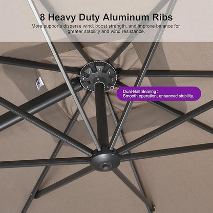 PURPLE LEAF Patio Umbrella 10' X 13' Rectangle Cantilever Umbrella Large Aluminum Outdoor Umbrellas with 360-degree Rotation & UPF40+ Premium Fabric for Deck Pool Garden Yard, Ash Mocha