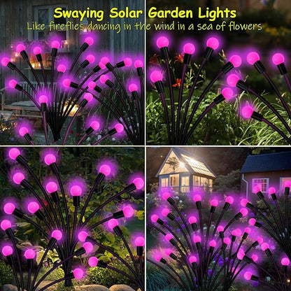 Kohlrabi Solar Garden Lights Outdoor, 4 Pack 40 LED Solar Pink Firefly Lights Waterproof, Starburst Wind Swaying Light for Outside Yard Patio Planter Flower Bed Walkway Christmas Decoration