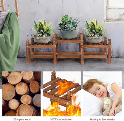 3 Tier Plant Stand Indoor,Wooden Low Plant Bench for Multiple Plants,Corner Flower Pot Stand Long Plant Holder for Balcony Patio Garden Decor (Free-Style Combination)