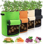 4 Pack Potato Growing Bag with Flap 10 Gallon Planter Pots with Handles and Harvest Window for Potato Tomato and Vegetables, Black Green Orange and Beige