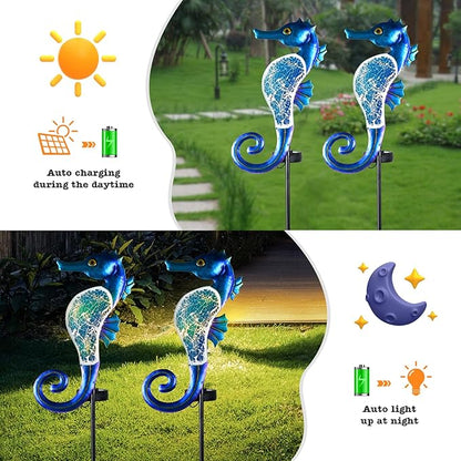 Yiosax-Solar Outdoor Lights Decorative-Yard Outdoor Decor-Garden Stakes Seahorse Decorations Waterproof 7 LED Light Decor Ocean Beach Theme for Lawn Path Yard Decoration Gift Idea Mom Women