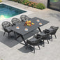 PURPLE LEAF 7 Pieces Longer Patio Dining Set with Outdoor Aluminium Dining Table and Woven Chairs Modern Metal Furniture Cushions Sets for Garden Yard Indoor Decor Kitchen Gray
