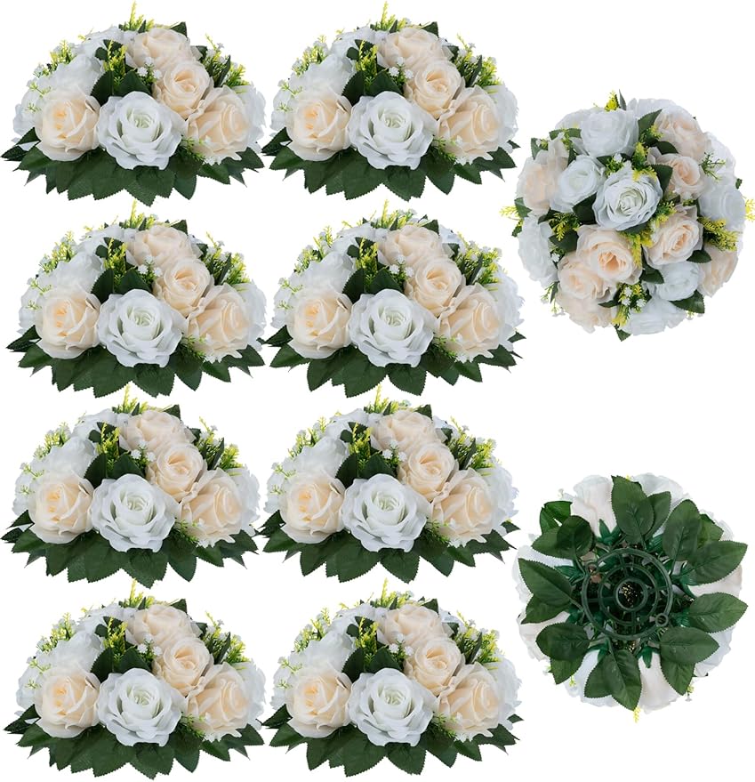 Artificial Rose Flower Balls 10 Pcs Peach Champagne White Silk