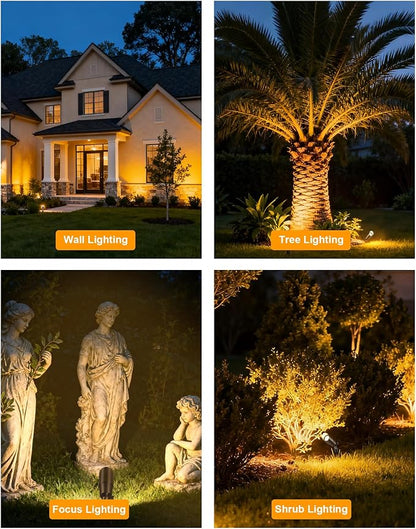 PARTPHONER Solid Brass Low Voltage Landscape Lighting, Wired 12V LED Landscape Spotlights with Aluminum Housing MR16 Bulb, Heavy Duty Outdoor Waterproof Up Lights for Garden, Yard, Trees, 6Pack