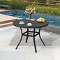 MELLCOM 42'' Round Outdoor Dining Table for 4, Metal Patio Dining Table with Umbrella Hole, All-Weather Black Table for Porch, Garden, Backyard, Poolside, Lawn