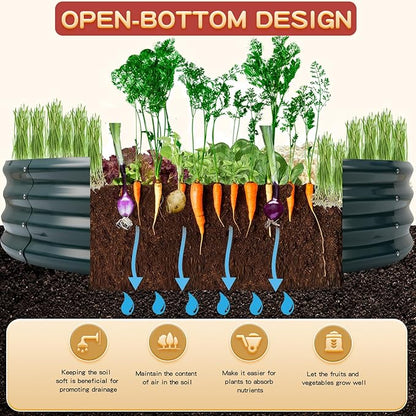 Durable Round Steel Raised Garden Bed Painted for Planting Vegetable/Herbs/Flowers/Trees at Backyard/Garden,or Baby Chicken,Christmas Tree Fence (Dark Green, 60 in Diameter x 12 in high)