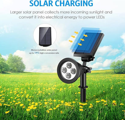AMIR Solar Spotlights Outdoor Upgraded, Waterproof 1 Pack Security Landscape Lights 4 LED, Adjustable Solar Garden Light with Auto On/Off for Yard Driveway Pathway Pool Patio (White)