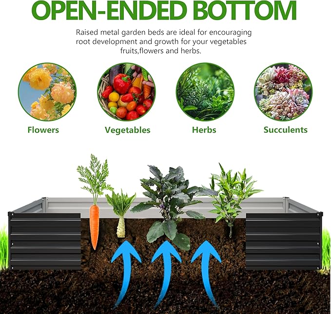 2PCS 8x4x1ft Galvanized Raised Garden Bed Kit, Galvanized Planter Raised Garden Boxes Outdoor, Large Metal Raised Garden Beds for Vegetables,Black
