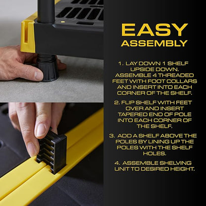 CX Black & Yellow, 5-Tier Heavy Duty Plastic Storage Shelves that Support up to 200lbs/shelf, Organization and Storage, Weather-Resistant Design, Easy Assembly (72”H x 48”W x 20”D)