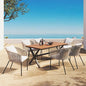 Merax 7 Pieces Patio Dining Table and Chairs, All-Weather Outdoor Furniture Set, Acacia Wood Tabletop, Metal Frame, for Garden, Backyard, Balcony, Beige
