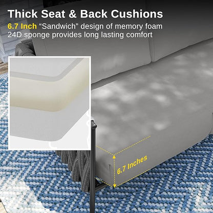 EAST OAK Life Chatter Outdoor Sofa, Outdoor Furniture 3 Seats with Waterproof Thick Cushions, Modern Patio Sofa Deep Seating for Outdoor Garden Porch Blackyard, Earth Black & Misty Grey