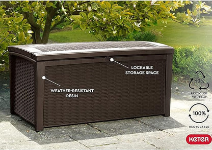 Deck Box, 110-Gallon Brown Resin Storage with Lockable Lid