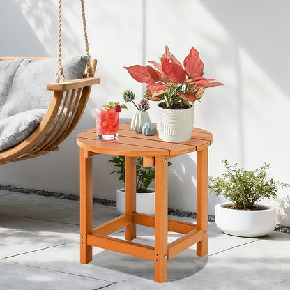 LZRS Round Adirondack Patio Side Table End Table, Outdoor Side Tables for Patio, Backyard,Pool, Indoor Companion, Easy Maintenance & Weather Resistant(Orange)